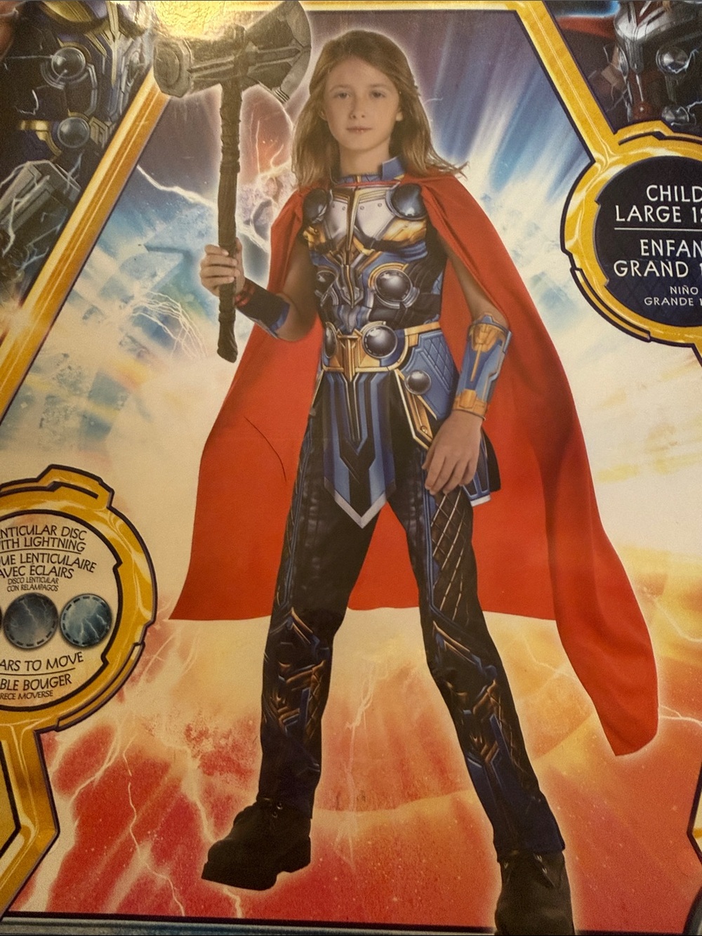 KIDS Unisex Marvel Thor 5 PCS Costume with Red Cape Blue Armor Size Large 10/12 - Picture 4 of 11